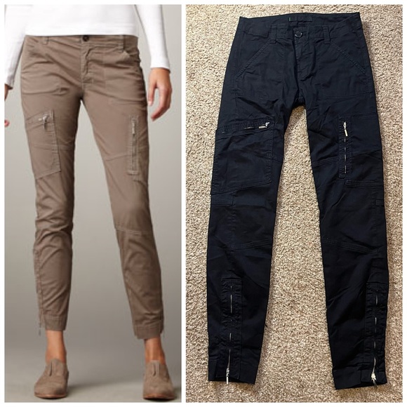 J Brand Ela Mae Cargo Pants Slim Leg Moto Aviator Exposed Zipper Pocket Black 26 - Picture 1 of 11